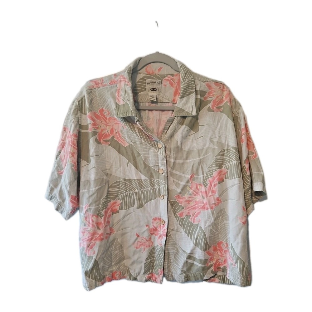 Original Island Sport Womens Shirt XL Floral Pink Breige Tropical Vacation Beach